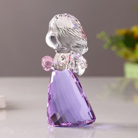 Crystal Little Angel Christmas Birthday Gifts Cherub Figurine Paperweight Decor Ornaments Art Collecible (Purple)