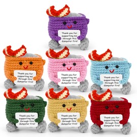 Megele 7PCS Emotional Support Dumpster Fire Crochet, Handmade Cute Dumpster Fire Desk Accessories with Thank You Card for Office Decor Friends (Thank You Card)