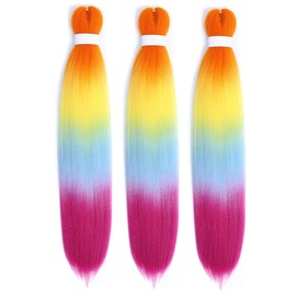 Rainbow Braiding Hair Pre stretched Crochet Braids Twist Kanekalon Braiding Hair Extensions 24INCH 3PACK