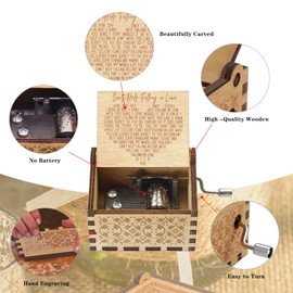 Can't Help Falling in Love Wood Music Box, Vintage Musical Box Antique Engraved Wooden Musical Boxes Gifts for Christmas Birthday and Valentine's Day (Brown)