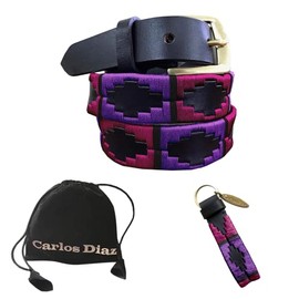 Carlos Diaz Skinny Mens Womens Unisex Brown Leather Embroidered Polo Belt (105 cm/ 38 Inches)