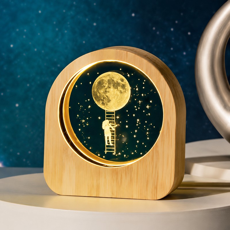 LED Galaxy Crystal Ball with Wooden Base for Home Decor