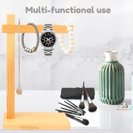 BloVine Wooden Jewelry Display Holder, Necklace and Bracelet Hanging Organizer, Brown