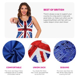 Ladies Sequin Union Jack Dress - Large - Red, White and Blue Union Jack Flag Sequin Dress - King's Coronation, 90s Music Icons, Brit Pop, VE Day Fancy Dress