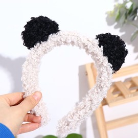 Pokinge 2 Pcs Cartoon Bear Panda Ear Hairband, Sweet Plush Headband Washing Face Hair Hoop, Cute Animal Head Shower Headdress for Girls