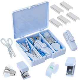 Juego de Suministros de Oficina,Mini Kit de Suministros de Oficina Portáti,Juego de 8 Accesorios de Computadora con Tijeras,Mini Grapadora, Perforador