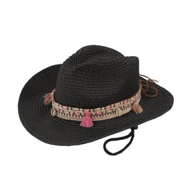 TINAYAUE Cowboy Straw Hats for Women Men Retro Panama Breathable Cowgirl Hat Western Holiday Travel Beach Party Sun Hats Camping Vacation Cap (UK, Alpha, One Size, Black)