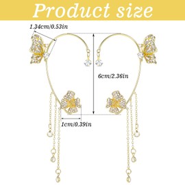 Ear Cuff Earrings for Women Zircon Butterfly Tassel Ear Cuff No Piercing Sparkling Rhinestone Clip on Earrings Wrap Around Fake Earrings for Women Girls (Gold)
