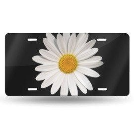 White Daisy Front License Plate Aluminum Decorative License Plates Funny Metal Car Plate 6"X12" Novelty Vanity Tag Cover with 4 Holes Car Decor Accessory