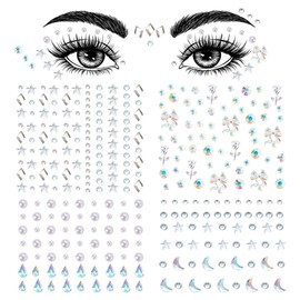 Hulyfw 4 Sheets Face Gems Stickers,Self-Adhesive Face Jewels Diamonds Rhinestones for Makeup Stickers,Face Eyes Nail Pearls Star Rhinestones Temporary Decoration Tattoos Stickers for Women and Girls
