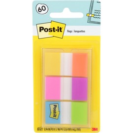 POST-IT 3M Banderitas Adhesivas Reposicionables Rígidas 60 hojas Resaltar información, Marcar páginas, Adhesión firme, Sin residuos, 23.8 x 43.2mm, 6 pads con 60 piezas c/u, Varios colores