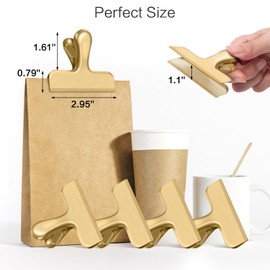 WUDIME 12 Pack Chip Clips, Stainless Steel Chip Bag Clips, Chip Clips Bag Clips Food Clips, Heavy Duty Bag Clips for Food Storage, Perfect for Kitchen Office Usage(Gold)