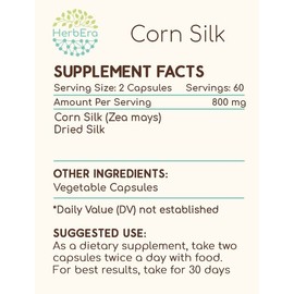 HerbEra Corn Silk 120 Capsules, 400 mg, Corn Silk (Zea Mays) Dried Silk (120 Capsules)