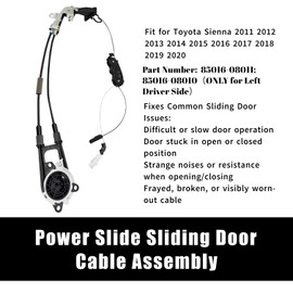 Memiuyelay Power Slide Sliding Door Cable Assembly Sub-Assembly Fit for Toyota Sienna 2011 2012 2013 2014 2015 2016 2017 2018 2019 2020 Replace 85016-08011 85016-08010 Linkage Assembly Driver Side