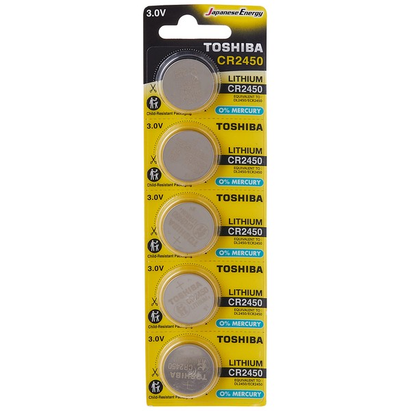 Toshiba CR2450 3V Lithium Coin Cell Battery 5 Batteries in Strip Child-Resistant Packaging