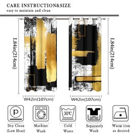 Kazynee Modern Abstract Geometric Room Darkening Blackout Window Curtains with Grommets,Black White Gold Oil Painting Art Energy Efficient Window Treatment for Living Room 2 Panels 84L x 42W