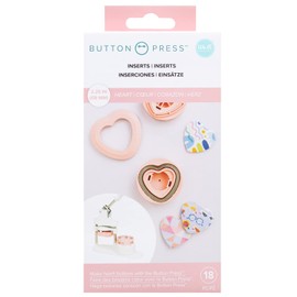 We R Memory Keepers - Inserciones de botón para presionar (58 mm), incluye materiales para 5 botones de corazón (58 mm) para crear botones personalizados para mochilas, bolsos, bolsos, alfileres,