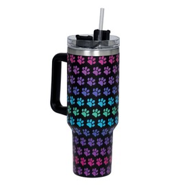 Paw Print Vacuum Insulated Stainless Steel 40 oz Tumbler with Handle Lid Straw for Water Coffee Tea