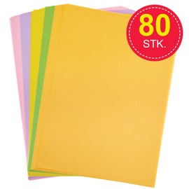 Baker Ross FN206 A4 Sugar Paper - Pack of 80 Sheets Coloured Recycled Paper for Drawing, Sketching and Scrapbook
