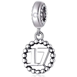 5,10,15,16,17,18,20,21,25,30,35,40,42,49,50,55,60,65,70 dijes de números para pulsera europea, abalorio de plata de ley 925 con circonita cúbica, regalos para día de la madre/aniversario, Plata esterlina