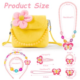 OSDUE Little Girls Plush Handbags, Jewellery Set for Girls, Chain Necklace Bracelet Ring Jewellery Set, Cute Plush Handbag for Party Dress Up Gift (Yellow)