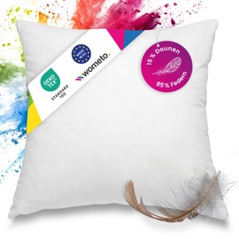 wometo Premium-line OekoTex Feather & Down Pillow - 85% Feathers 15% Down 40 x 40 cm with 300 g Filling Cover Cotton White