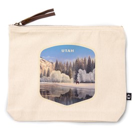 Lantern Press Utah, Lithograph, Lone Deer by Snowy Lake, 100% Cotton Zipper Pouch, Travel Accessory, Go Bag