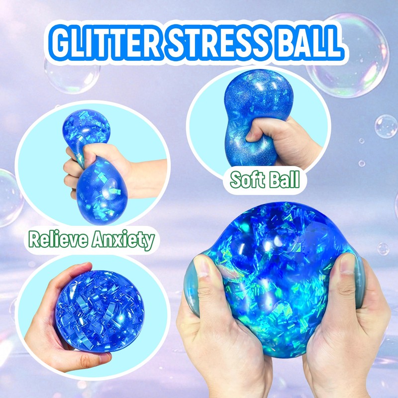 4 INCH Glitter Squishy Stress Ball, Jumbo Blue Squishy Ball