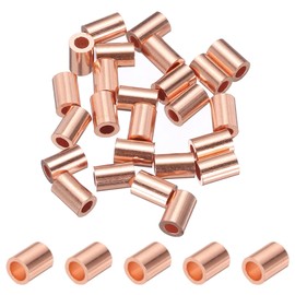 PATIKIL 1/16"/ 1.5mm Wire Rope Stop Sleeve, 25 Pack Copper Crimping Loop Sleeve End for Wire Rope Cable Ferrule, Gold Tone