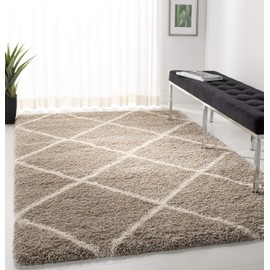 Safavieh Hudson Shag Collection SGH281S Modern Diamond Trellis 2-inch Thick Area Rug, 5' x 5' Square, Beige / Ivory
