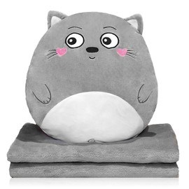 MeYuxg 140 x 170 cm Travel Blanket and Pillow with Cover 3-in-1, Nap Pillow Blanket, Car Sofa, Backrest Cushion for Children, Boys, Girls, Soft Gifts Adults (Chinchilla)