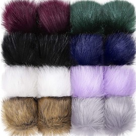 Tatuo 16 Pieces Faux Fur Pom Ball DIY for Hats Shoes Scarves Bag Pompoms Keychain Charms Knitting Hat Accessories(Black, Gray, White, Natural, Dark Green, Purple)