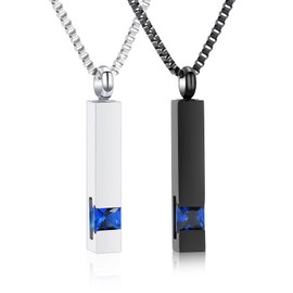 XSMZB Crystal Cremation Urn Jewelry Cube Memorial Ashes Necklace Pendant Keepsake- Black Birthstone Series (2pcs-Blue)