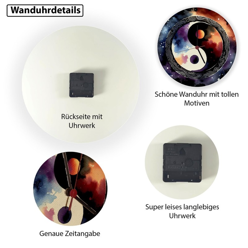 speecheese Yin and Yang Watercolour Wall Clock Aluminium Symbol for