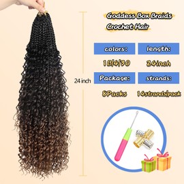 Goddess Box Braids Boho Braids Crochet Hair For Black Women Pre Looped, Knotless Boho Crochet Braids With Curly Ends, Bohemian Crochet Hair Box Braids(24 Inch (Pack of 8), 1B-4-30)