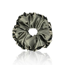 PUSCOBSY Satin Haargummi für Damen, Stoff Leopardenmuster Haargummis Scrunchie Ohne Haarbruch, Groß Leo Scrunchies für Dickes Haar Dünnes Haar, Grün