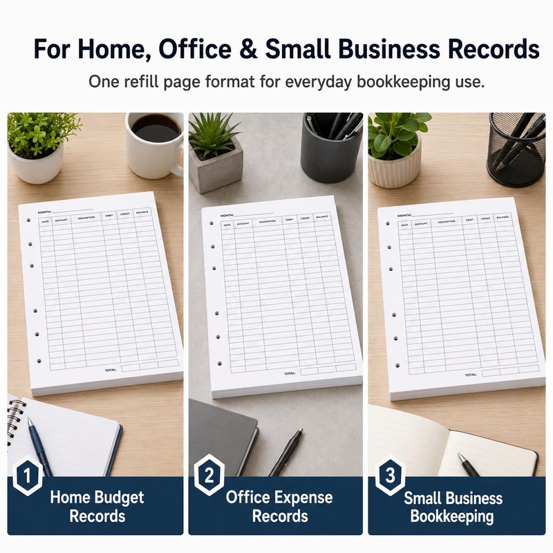 Accounting Ledger Sheets, A5 6-Hole Ledger Paper Refill, 50 Count