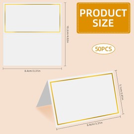 50-Pack Premium Gold Foil Border Place Cards | 2" x 3.5" Name Cards for Table Setting, Tent Style Escort Card, Wedding Seating Cards | Elegant Table Place Cards for Weddings, Dinner Parties & Events