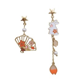 AIANFU Cute Bunny Earrings Enamel Zinc Alloy Dangle Charms Easter Gifts for Women Creative Asymmetrical Rabbit Jewelry (Fan)