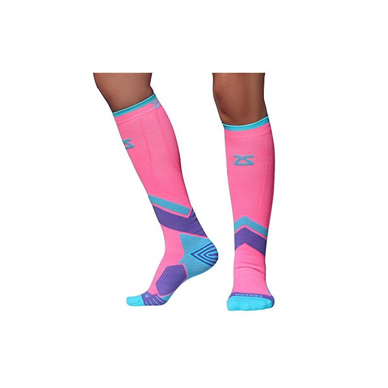 Zensah Pop Tech+ Compression Graduated Compression Socks, Coral/Mint/Purple, Small