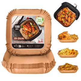 KitchenBoss Pack of 100 Airfryer Baking Paper for Hot Air Fryer: 20-24 cm Air Fryer Baking Paper Non-Stick Waterproof Oil-Proof Disposable Trays Air Fryer Parchment Paper Liner for Cosori, Oven, Microwave