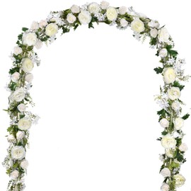 2 Pack Artificial Peony Flower Garland - 6ft Silk Peony Garland Flowers Vine White Peony Silk Flowers for Wedding Arch Party Table Decoration (White)