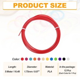 MECCANIXITY 12 Pcs 3D Pen Filament, 1.75mm Dia 16.4ft Length Per Color PLA 3D Printing Pen Filament Refills for 1.75mm 3D Printing Pen, 12 Colors