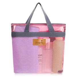 KALIONE Mesh Shower Caddy Bag, Portable Gym Shower Bag, Quick Dry Hanging Toiletry and Bath Organizer with Zipper for College Dorm, Gym, Yoga, Swimming Pool, Travel(Pink)