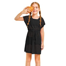 Haloumoning - Traje de baño largo de playa de ganchillo para niñas, de 5 a 14 años, Negro -, 7-8 Años