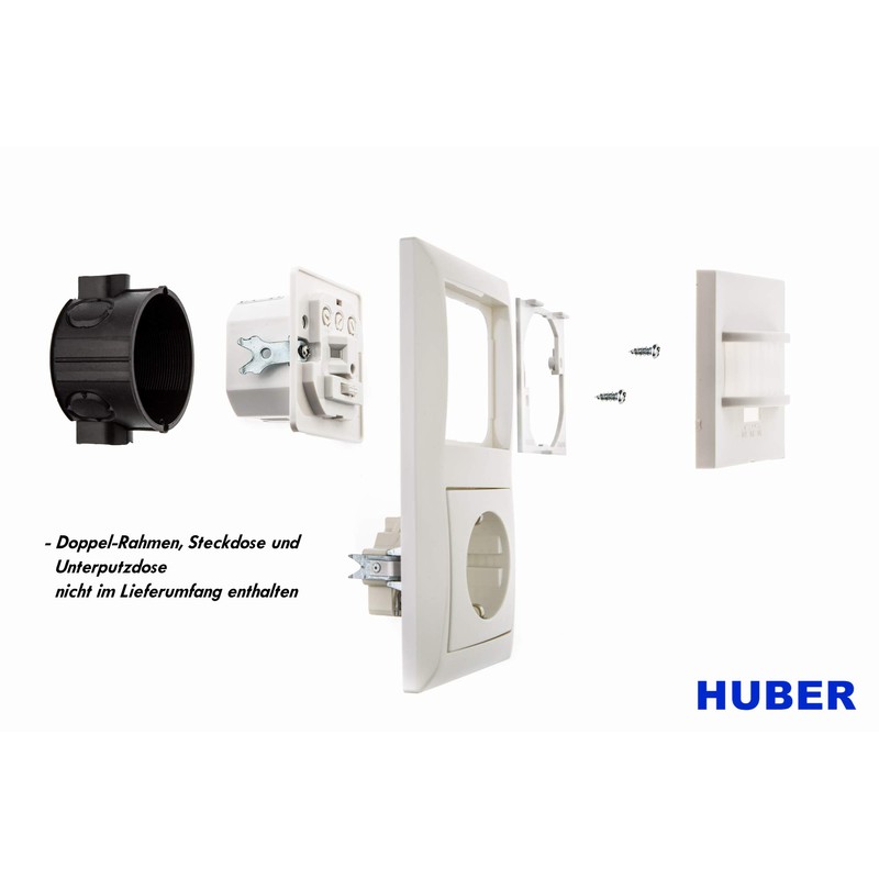 Huber Motion 180° Motion Detector, White, Recessed, Flush-Mounted, Energy-Efficient