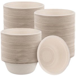 FUNSUEI 200 PCS 16 OZ Paper Bowls,Heavy Duty Sugarcane Disposable Bowls, Disposable Compostable Food Bowls Bulk, Bagasse Disposable Soup Bowl for Salad Dessert Milk, Brown