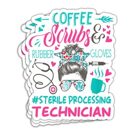 HOSALA (3in - 3Pcs) Coffee Scrubs and Rubber Gloves Sterile Processing Technician Stickers Funny Sterile Processing Tech Stickers Sterile Processing Technician Gifts Decoration Helmet Bumper