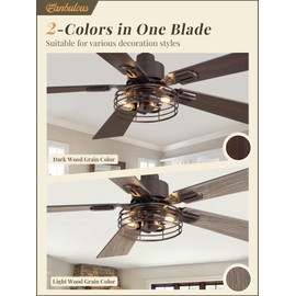 Fanbulous 1 Pack Farmhouse 42 Inch Ceiling Fans with Lights, Industrial Caged Ceiling Fans for Bedroom Living Room, Double-Sided 5 Blades Rustic Ceiling Fan-Oil Bronze