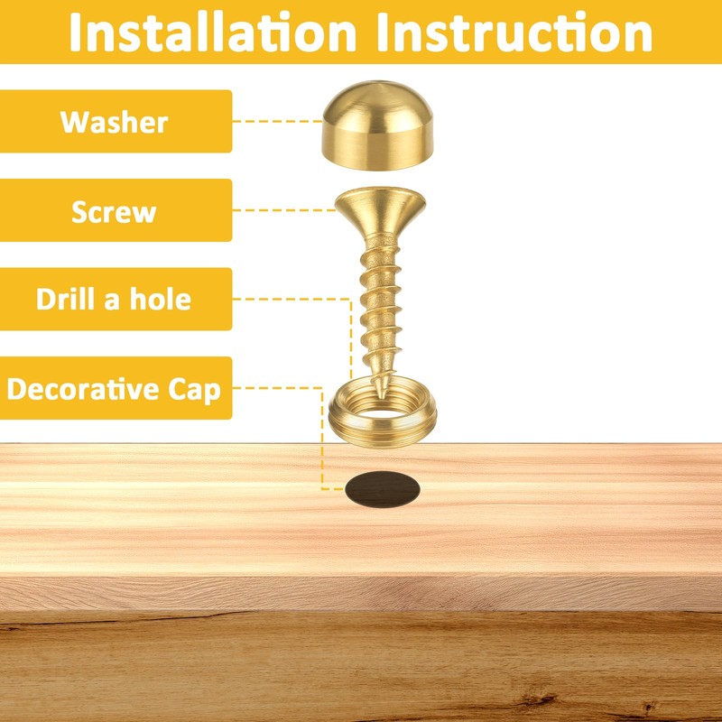 Brass Screws, Decorative Screws with Caps, 16 Pcs Self Tapping